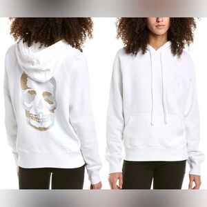 Zadig & Voltaire White Clipper Camo Skull Metallic Embroidery Hoodie Size Medium